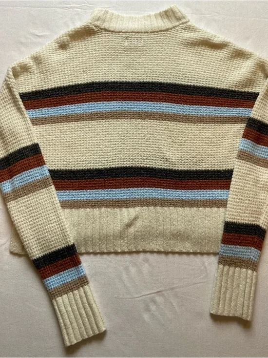 Cream Striped Women's Knit Sweater - Picture 2 of 3